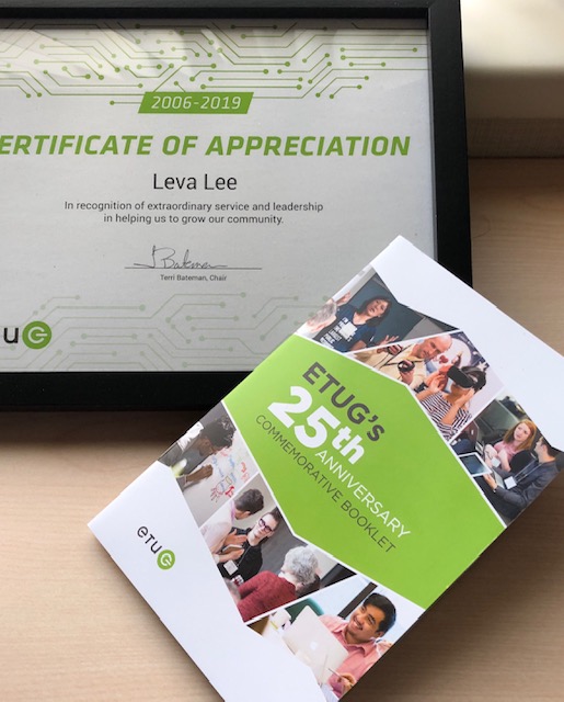 Certificate of Appreciation to Leva Lee with 25th Anniversary Booklet